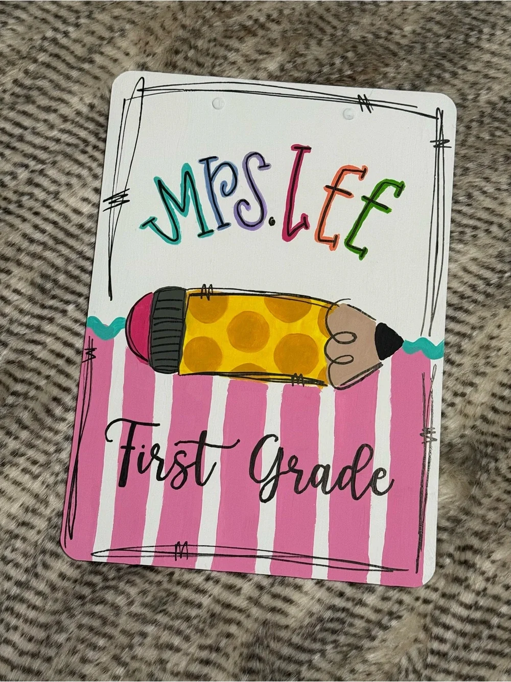 Personalized Classroom Sign - Pink, Yellow Pencil Design